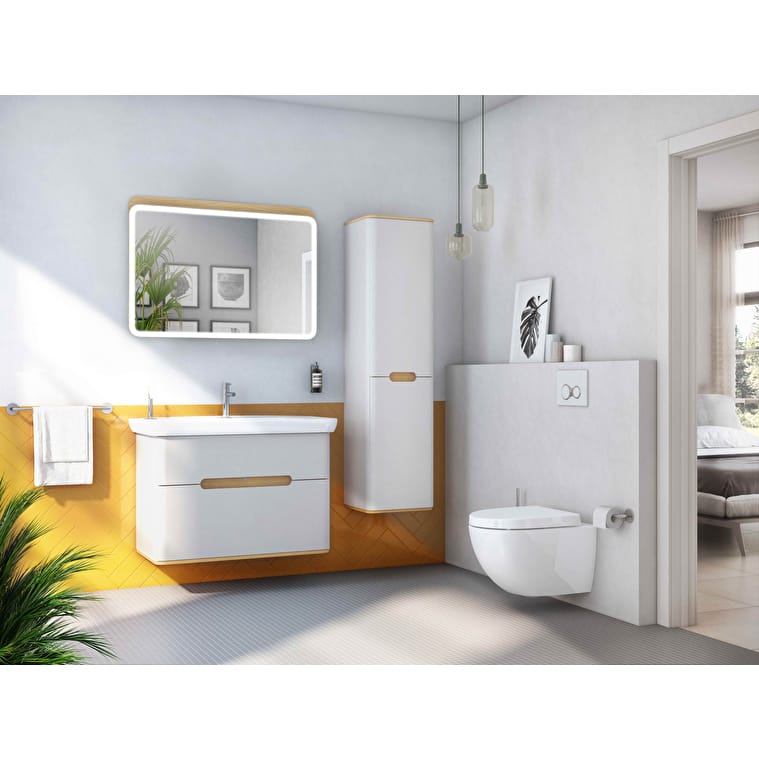 VitrA Sento Boy Dolabı, 40 cm, İki Kapaklı, Çamaşır Sepetli, Prizli, Mat Açık Gri, Sol - Görsel 4
