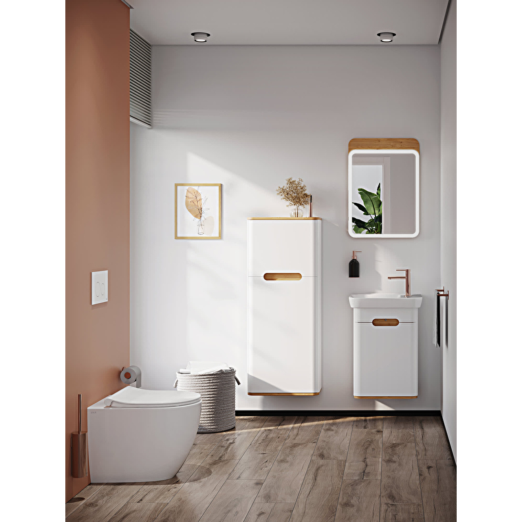 VitrA Sento Lavabo Dolabı, 50 cm, Bir Kapaklı, Dar, Aydınlatmalı, Mat Beyaz, Sol - Görsel 14