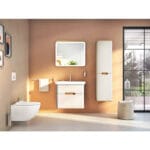 VitrA Sento Boy Dolabı, 40 cm, İki Kapaklı, Çamaşır Sepetli, Prizli, Mat Açık Gri, Sol - Görsel 11