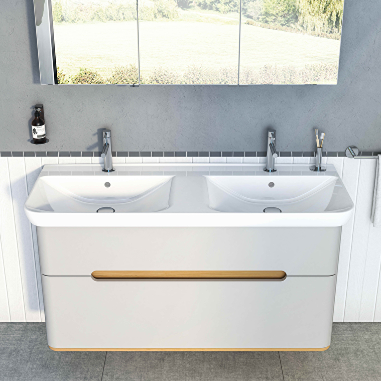 VitrA Sento Lavabo Dolabı, 130 cm, İki Çekmeceli, Çift Hazneli Lavabolu, Aydınlatmalı, Mat Açık Gri - Görsel 9