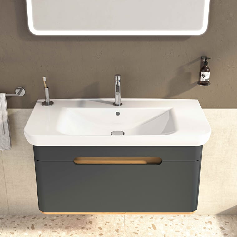 VitrA Sento Lavabo Dolabı, 100 cm, Bir Çekmeceli, Aydınlatmalı, Mat Antrasit - Görsel 14