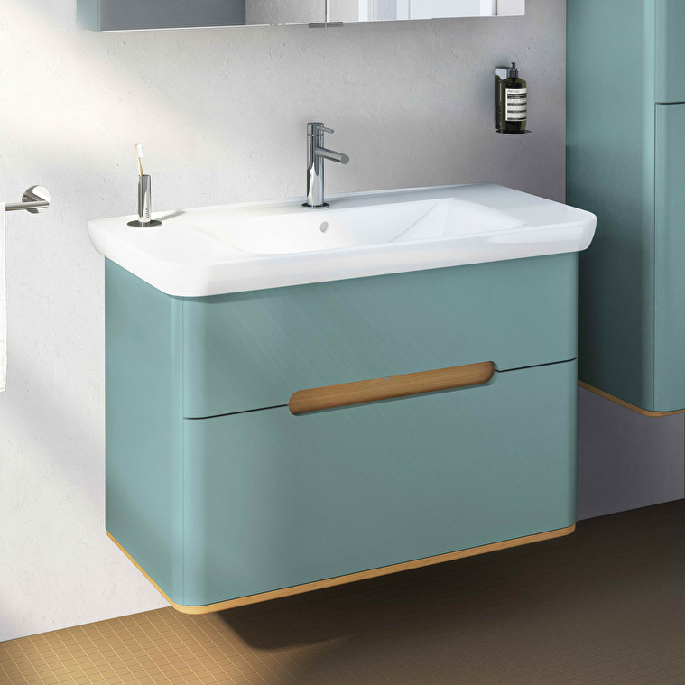 VitrA Sento Lavabo Dolabı, 100 cm, İki Çekmeceli, Aydınlatmalı, Mat Fiyord Yeşili - Görsel 4