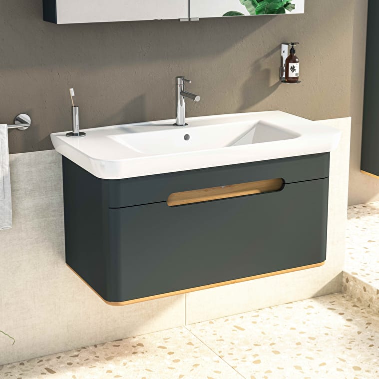 VitrA Sento Lavabo Dolabı, 100 cm, Bir Çekmeceli, Aydınlatmalı, Mat Antrasit - Görsel 12