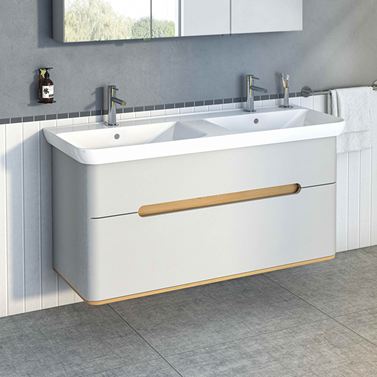 VitrA Sento Lavabo Dolabı, 130 cm, İki Çekmeceli, Çift Hazneli Lavabolu, Aydınlatmalı, Mat Açık Gri - Görsel 8