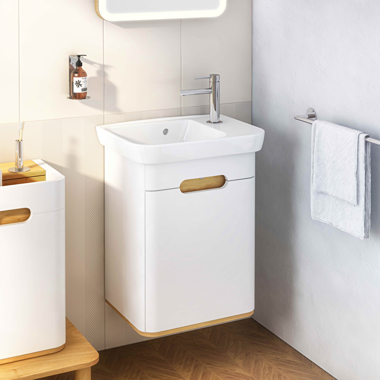 VitrA Sento Lavabo Dolabı, 50 cm, Bir Kapaklı, Dar, Aydınlatmalı, Mat Beyaz, Sol - Görsel 4