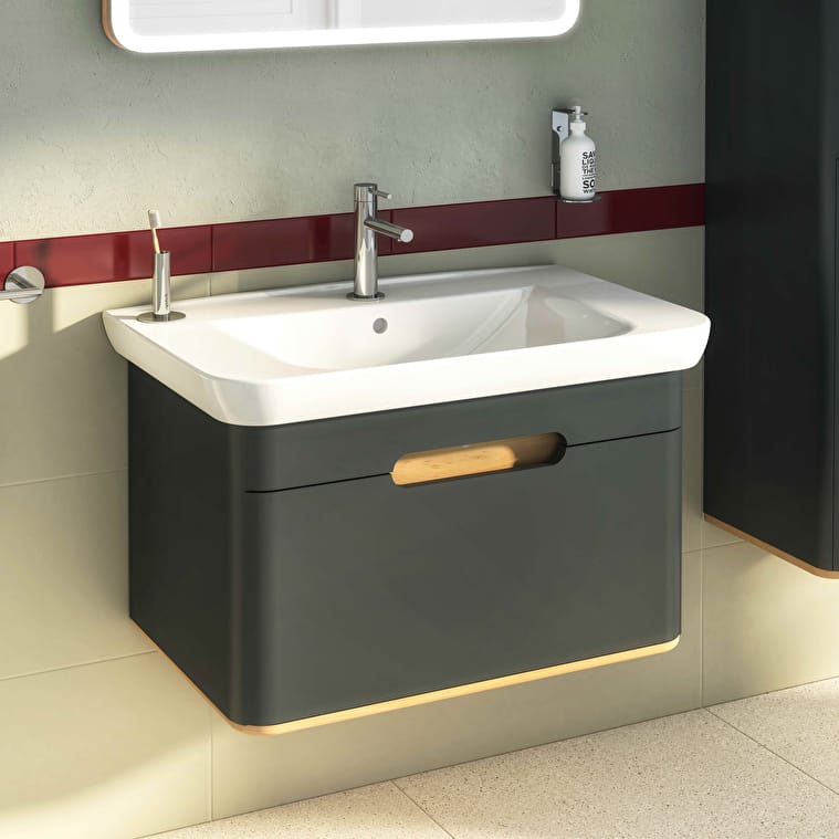 VitrA Sento Lavabo Dolabı, 80 cm, Bir Çekmeceli, Aydınlatmalı, Mat Antrasit - Görsel 14
