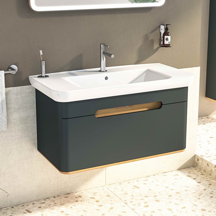 VitrA Sento Lavabo Dolabı, 100 cm, Bir Çekmeceli, Aydınlatmalı, Mat Antrasit - Görsel 5