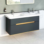 VitrA Sento Lavabo Dolabı, 130 cm, İki Çekmeceli, Çift Hazneli Lavabolu, Aydınlatmalı, Mat Antrasit - Görsel 7