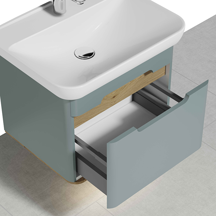 VitrA Sento Lavabo Dolabı, 65 cm, Bir Çekmeceli, Aydınlatmalı, Mat Fiyord Yeşili - Görsel 6