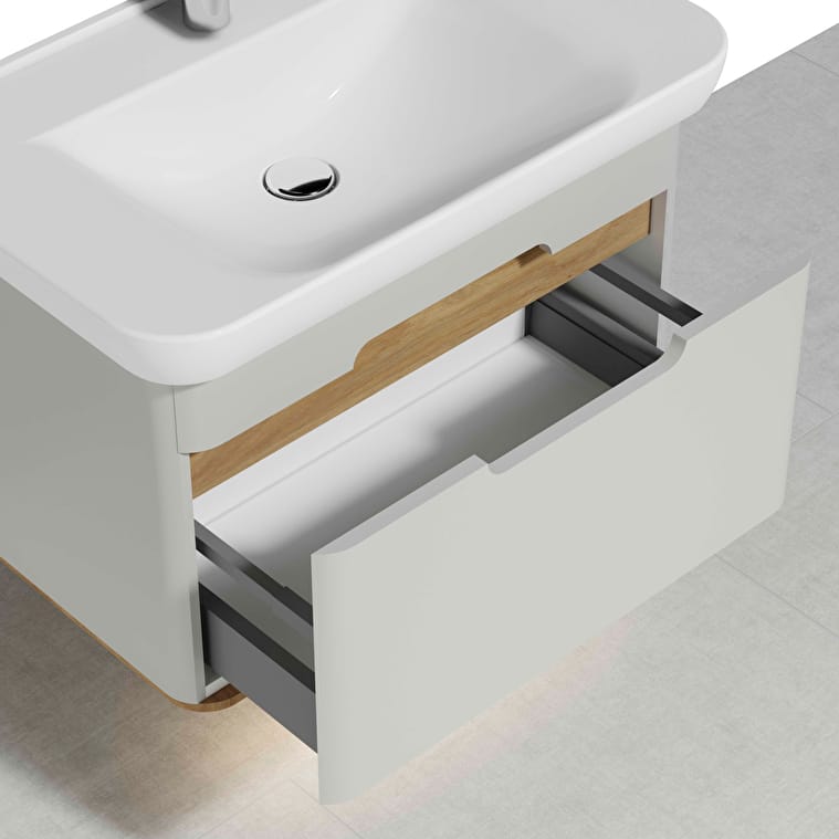 VitrA Sento Lavabo Dolabı, 80 cm, Bir Çekmeceli, Aydınlatmalı, Mat Açık Gri - Görsel 3