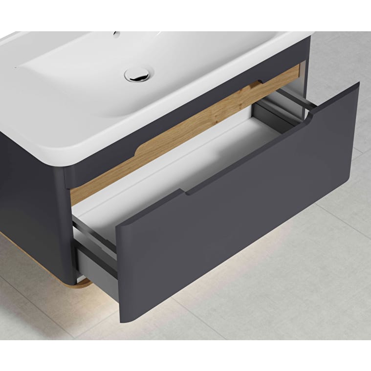 VitrA Sento Lavabo Dolabı, 100 cm, Bir Çekmeceli, Aydınlatmalı, Mat Antrasit - Görsel 9