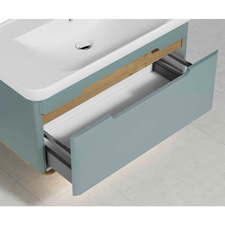 VitrA Sento Lavabo Dolabı, 100 cm, Bir Çekmeceli, Aydınlatmalı, Mat Fiyord Yeşili - Görsel 3