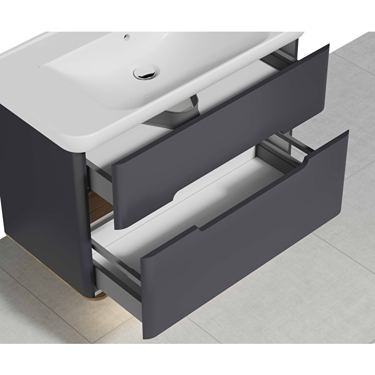 VitrA Sento Lavabo Dolabı, 100 cm, İki Çekmeceli, Aydınlatmalı, Mat Antrasit - Görsel 3