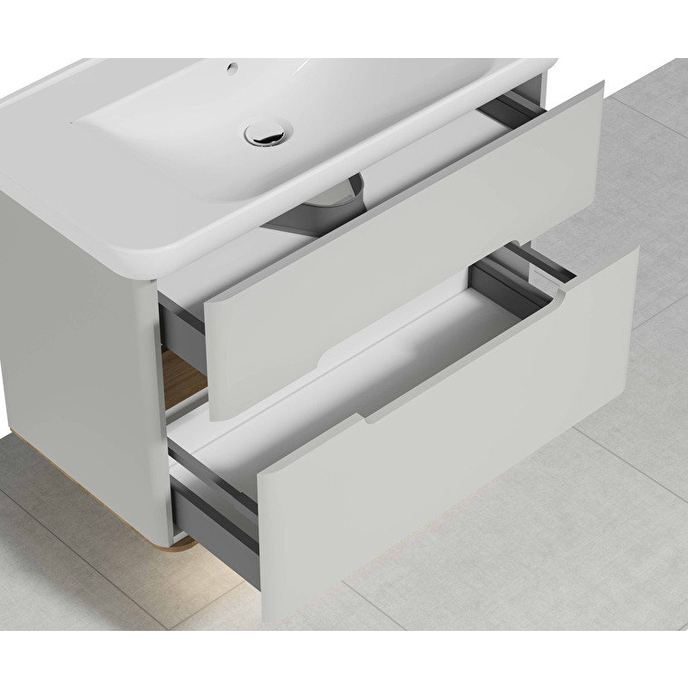 VitrA Sento Lavabo Dolabı, 100 cm, İki Çekmeceli, Aydınlatmalı, Mat Açık Gri - Görsel 6