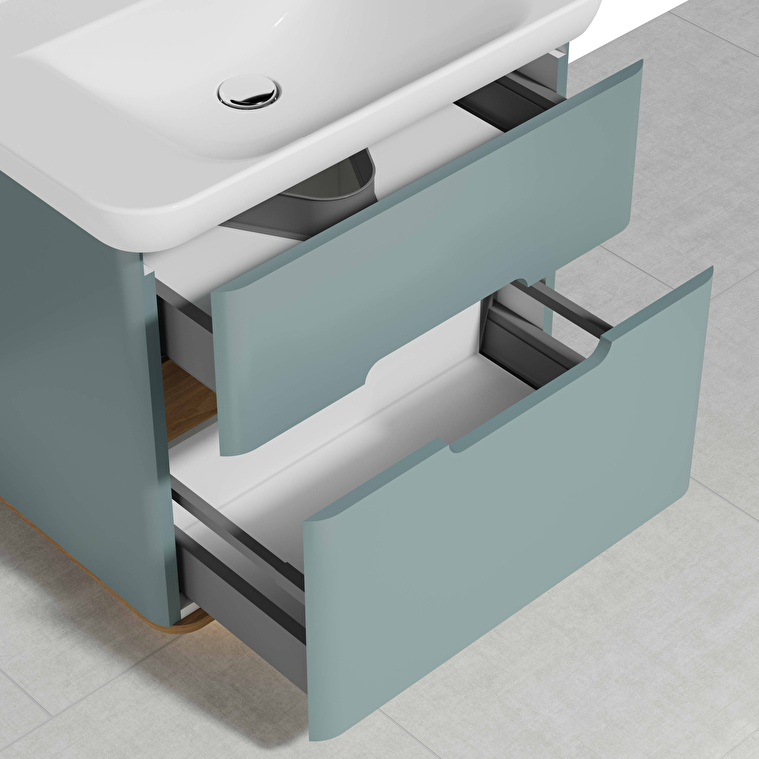 VitrA Sento Lavabo Dolabı, 80 cm, İki Çekmeceli, Aydınlatmalı, Mat Fiyord Yeşili - Görsel 6