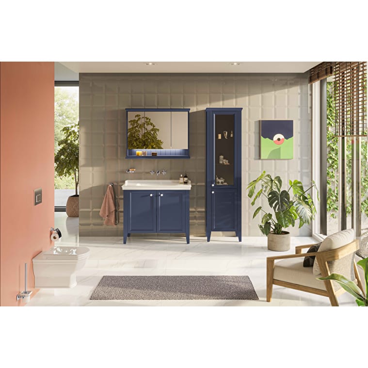 VitrA Valarte Neo Dolaplı Ayna, 100 cm, Üç Kapaklı, Aydınlatmalı, Çelik Mavisi - Görsel 2