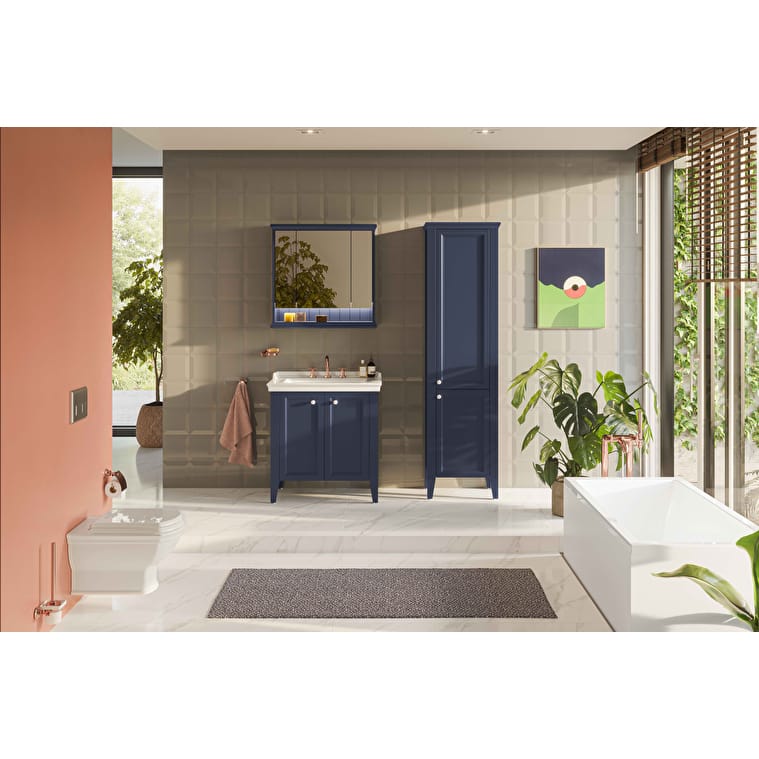 VitrA Valarte Neo Dolaplı Ayna, 80 cm, Üç Kapaklı, Aydınlatmalı, Çelik Mavisi - Görsel 2