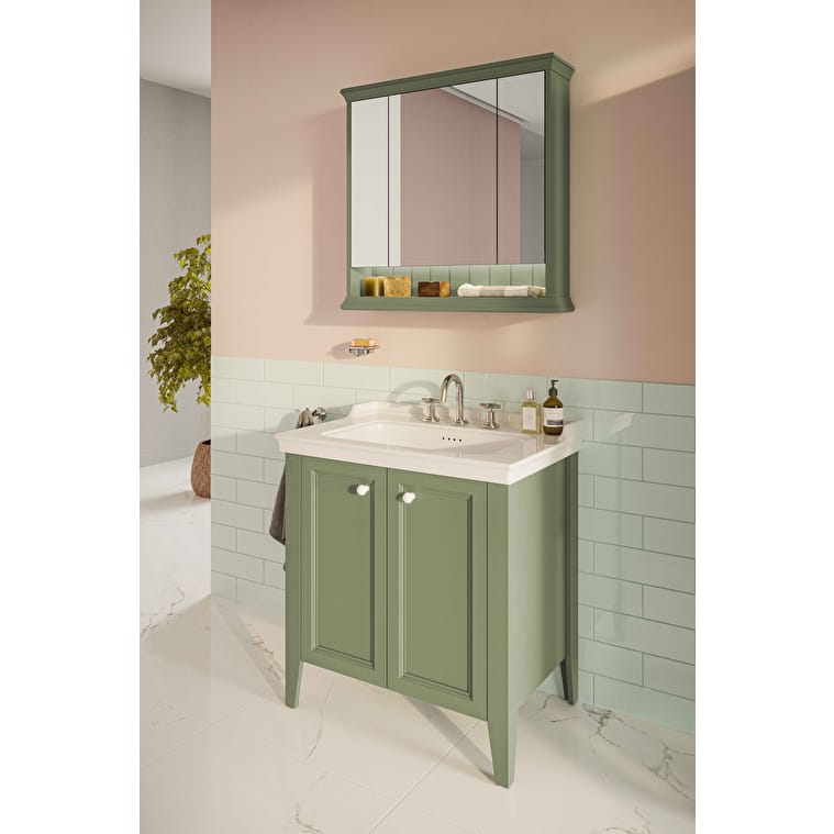 VitrA Valarte Neo Dolaplı Ayna, 80 cm, Üç Kapaklı, Aydınlatmalı, Retro Yeşil - Görsel 3