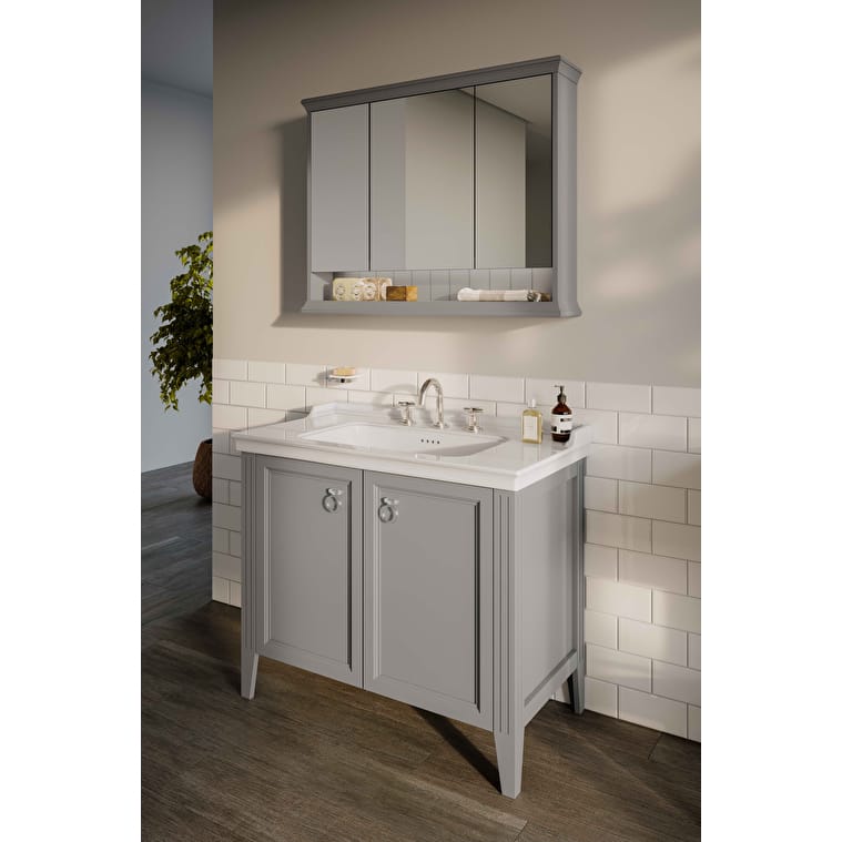 VitrA Valarte Lavabo Dolabı, 100 cm, İki Kapaklı, Etajerli Lavabolu, Üç Armatür Delikli, Mat Gri - Görsel 2