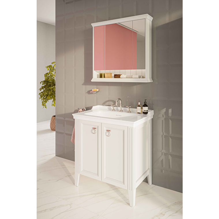VitrA Valarte Dolaplı Ayna, 80 cm, Üç Kapaklı, Mat Beyaz - Görsel 7