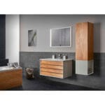 VitrA Frame Lavabo Dolabı, 80 cm, İki Çekmeceli, Beyaz Etajerli Lavabolu, Mat Soft Beyaz & Dore Meşe - Görsel 7