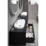 VitrA Frame Lavabo Dolabı, 80 cm, İki Çekmeceli, Tezgahüstü Tv-Shape Lavabolu, Armatür Deliksiz, Mat Soft Siyah & Hareli Siyah Meşe - Görsel 5