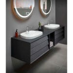 VitrA Frame Lavabo Dolabı, 80 cm, İki Çekmeceli, Tezgahüstü Tv-Shape Lavabolu, Armatür Deliksiz, Mat Soft Siyah & Hareli Siyah Meşe - Görsel 2
