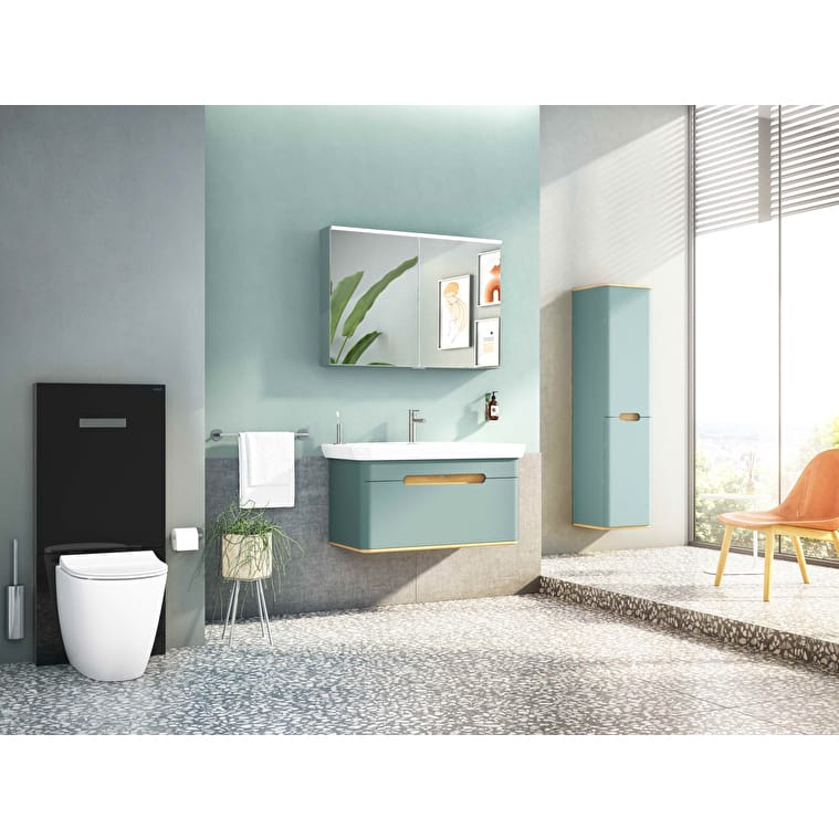 VitrA Sento Lavabo Dolabı, 100 cm, Bir Çekmeceli, Aydınlatmalı, Mat Fiyord Yeşili - Görsel 6