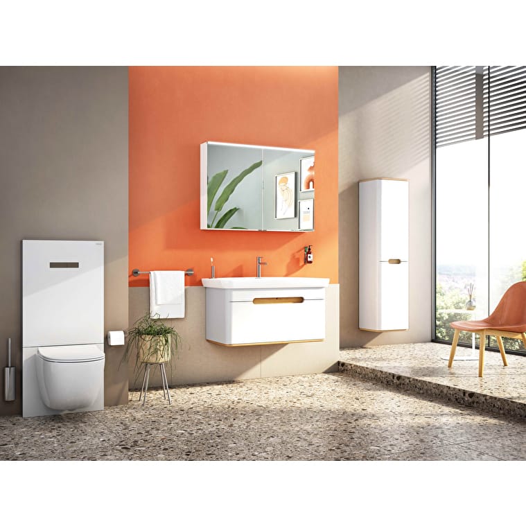 VitrA Sento Boy Dolabı, 40 cm, İki Kapaklı, Çamaşır Sepetli, Prizli, Mat Beyaz, Sol - Görsel 27