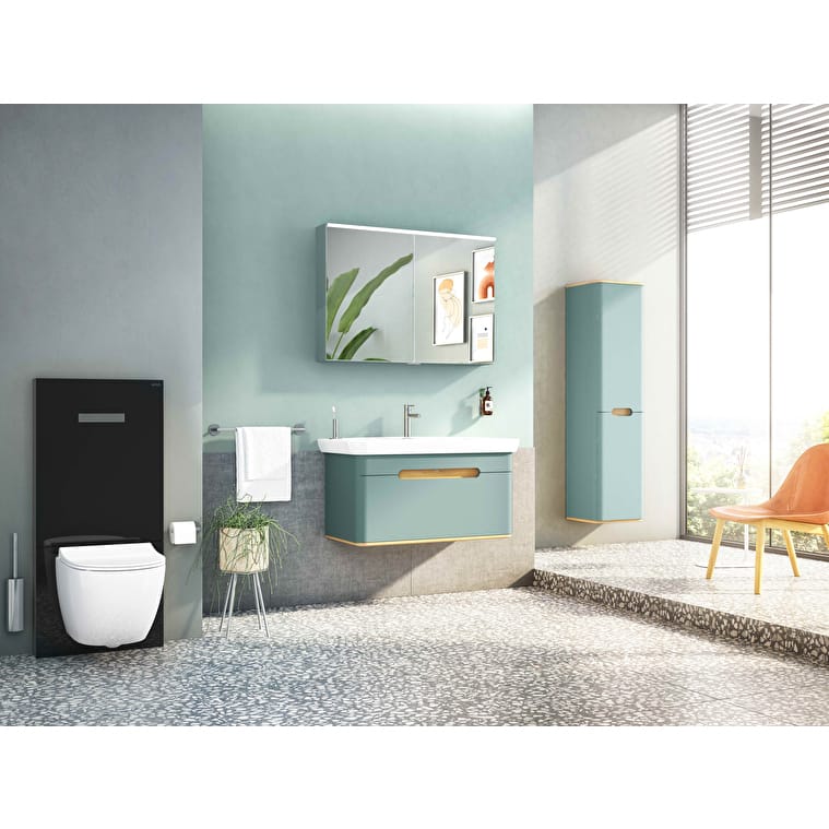 VitrA Sento Lavabo Dolabı, 100 cm, Bir Çekmeceli, Aydınlatmalı, Mat Fiyord Yeşili - Görsel 7
