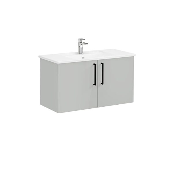 VitrA Root Flat Lavabo Dolabı, 100 cm, İki Kapaklı, Köşeli Lavabo, Parlak İnci Grisi