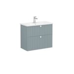 VitrA Root Groove Lavabo Dolabı, 80 cm, İki Çekmeceli, Dar, Yuvarlak Lavabo, Mat Fiyord Yeşili - Görsel 2