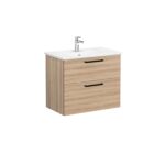 VitrA Root Flat Lavabo Dolabı, 80 cm, İki Çekmeceli, Köşeli Lavabo, Doğal Meşe