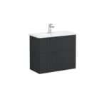VitrA Root Groove Lavabo Dolabı, 80 cm, İki Çekmeceli, Dar, Yuvarlak Lavabo, Mat Grafit