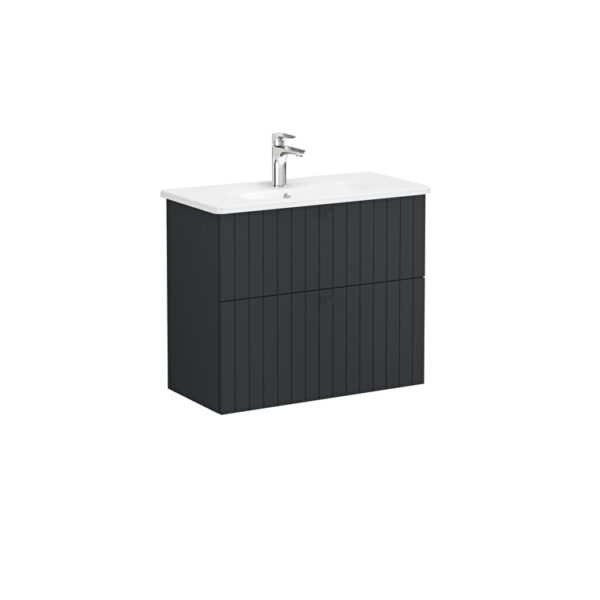 VitrA Root Groove Lavabo Dolabı, 80 cm, İki Çekmeceli, Dar, Yuvarlak Lavabo, Mat Grafit