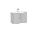 VitrA Root Flat Lavabo Dolabı, 80 cm, İki Kapaklı, Dar, Yuvarlak Lavabo, Parlak İnci Grisi - Görsel 2