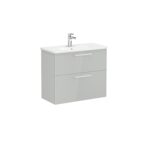 VitrA Root Flat Lavabo Dolabı, 80 cm, İki Çekmeceli, Dar, Yuvarlak Lavabo, Parlak İnci Grisi