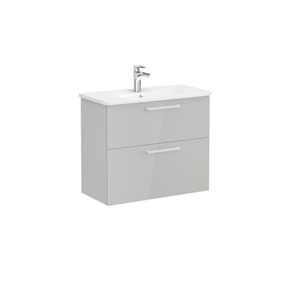 VitrA Root Flat Lavabo Dolabı, 80 cm, İki Çekmeceli, Dar, Yuvarlak Lavabo, Parlak İnci Grisi
