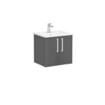 VitrA Root Flat Lavabo Dolabı, 60 cm, İki Kapaklı, Köşeli Lavabo, Parlak Antrasit - Görsel 2