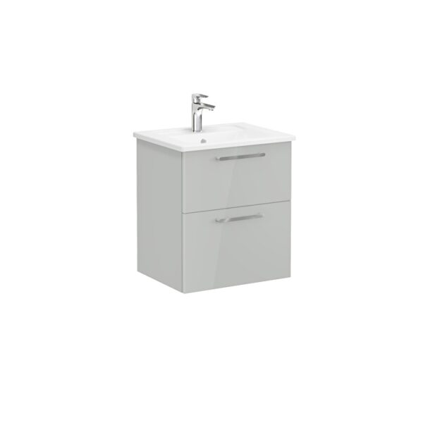 VitrA Root Flat Lavabo Dolabı, 60 cm, İki Çekmeceli, Köşeli Lavabo, Parlak İnci Grisi
