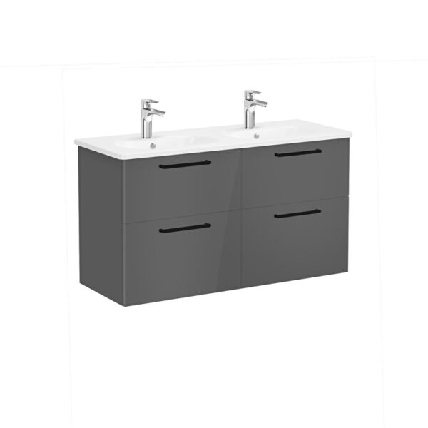 VitrA Root Flat Lavabo Dolabı, 120 cm, Dört Çekmeceli, Yuvarlak Lavabo, Parlak Antrasit