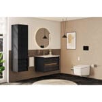VitrA Frame Boy Dolabı, 40 cm, Kapaklı Ve Çekmeceli, Hareli Siyah Meşe & Mat Soft Siyah, Sağ - Görsel 5
