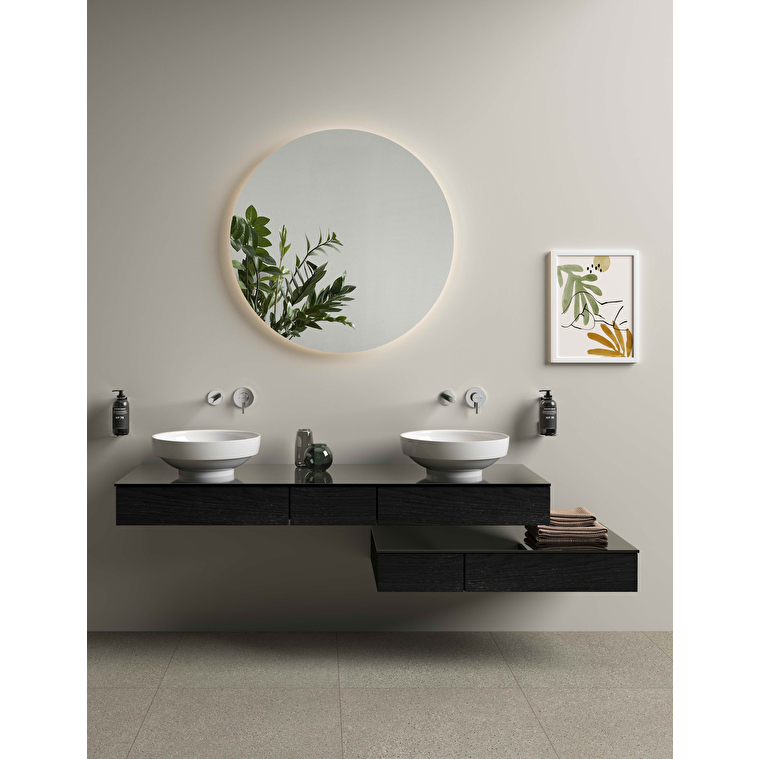 VitrA Origin Tezgah, 150 cm, Üç Çekmeceli, Çift Sifon Delikli, Hareli Siyah Meşe - Görsel 2